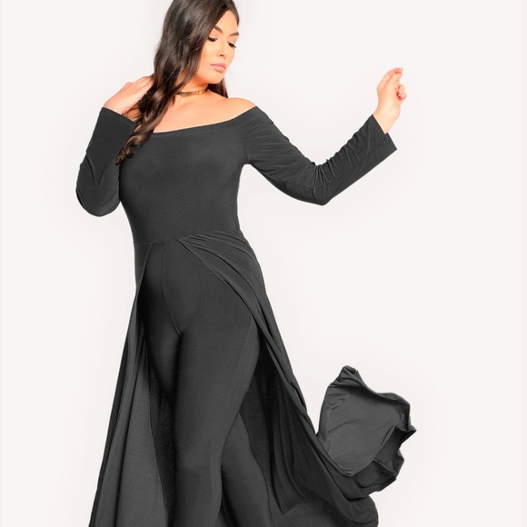 Dresses & Skirts - Plus Size Solid Tiered Layer Maxi Black Jumpsuit